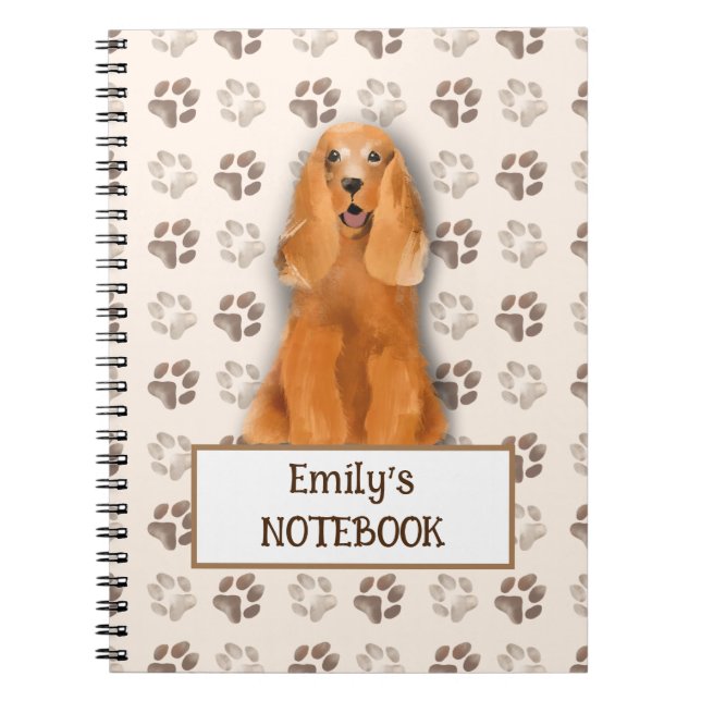 Cuaderno Personalizado Cocker inglés Spaniel Notebook Cute  (Frente)