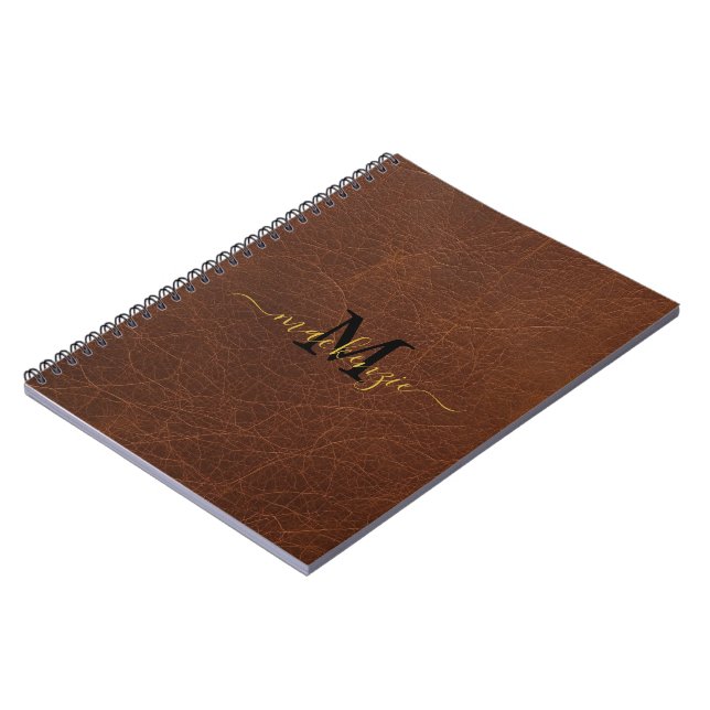 Cuaderno personalizado con aspecto de cuero marrón (Lado Izquierdo)