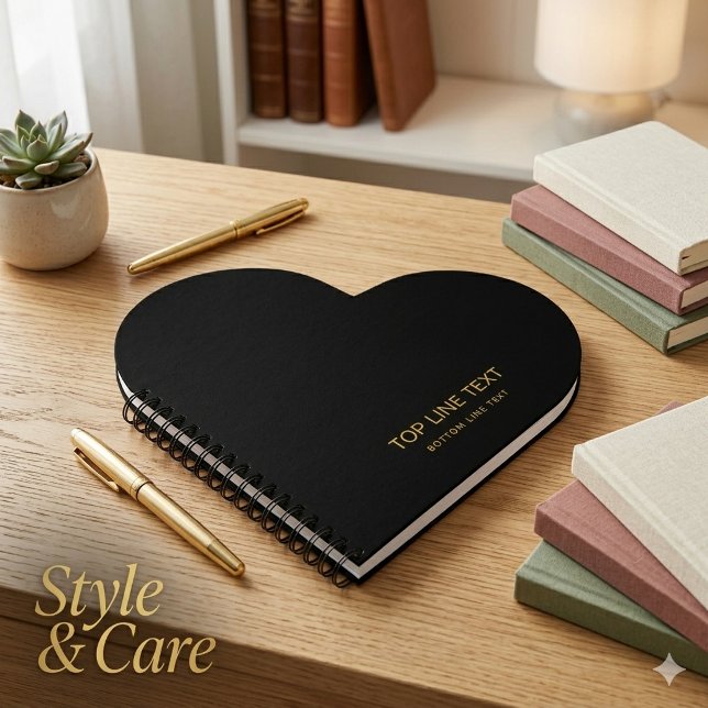 Cuaderno personalizado con forma de corazón con te (Custom Black Heart Shaped Notebook with Text)