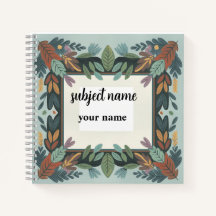 Cuaderno personalizado con marco botánico terroso