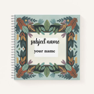 Cuaderno personalizado con marco botánico terroso