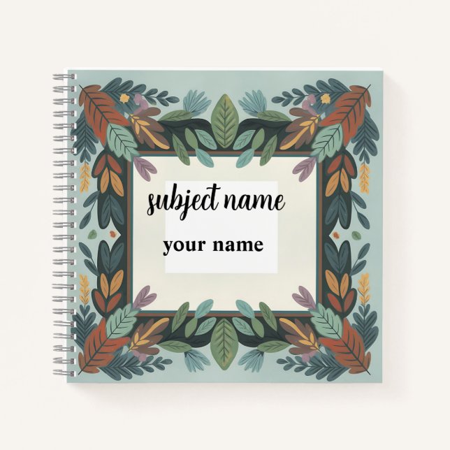 Cuaderno personalizado con marco botánico terroso (Anverso)