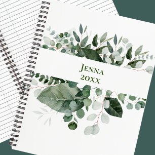 Cuaderno personalizado con marco de hoja verde bot