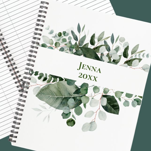 Cuaderno personalizado con marco de hoja verde bot (Green Leaf Botanical Notebook)
