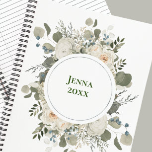 CUADERNO PERSONALIZADO CON MARCO FLORAL BLANCO HER
