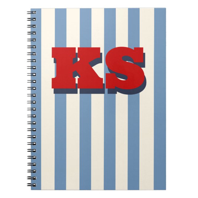 Cuaderno Personalizado con Monograma de Raya Azul, (Frente)
