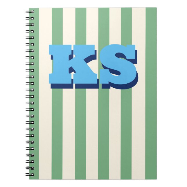 Cuaderno Personalizado con Monograma de Raya Verde (Frente)