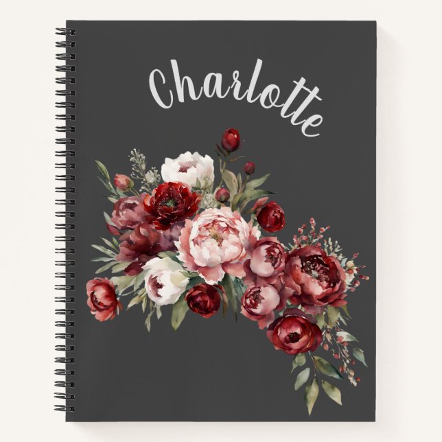 Cuaderno personalizado con nombre y flores (Anverso)