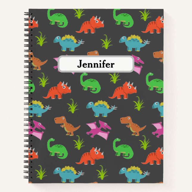 Cuaderno personalizado con patrón de dinosaurios p (Anverso)