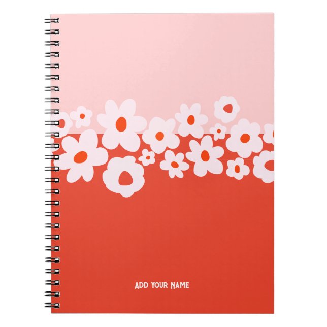Cuaderno personalizado con patrón de flores rosas  (Frente)