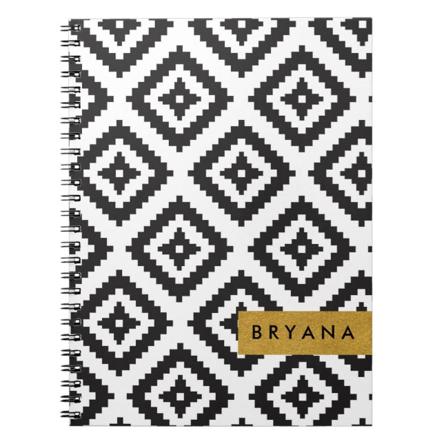 Cuaderno personalizado con patrón geométrico en bl (Frente)