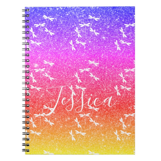 Cuaderno personalizado con purpurina y libélulas (Frente)