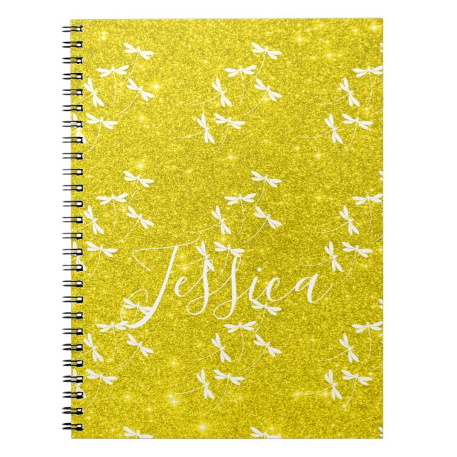 Cuaderno personalizado con purpurina y libélulas (Frente)