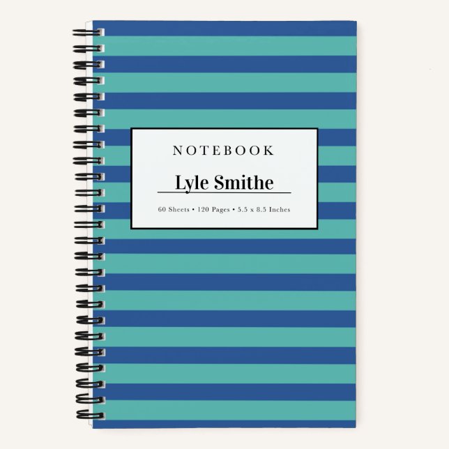 Cuaderno Personalizado con Rayas Azules y Turquesa (Anverso)