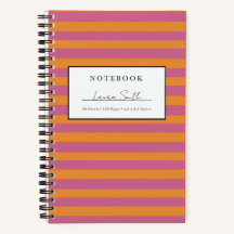 Cuaderno Personalizado con Rayas Naranjas y Rosas