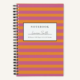 Cuaderno Personalizado con Rayas Naranjas y Rosas