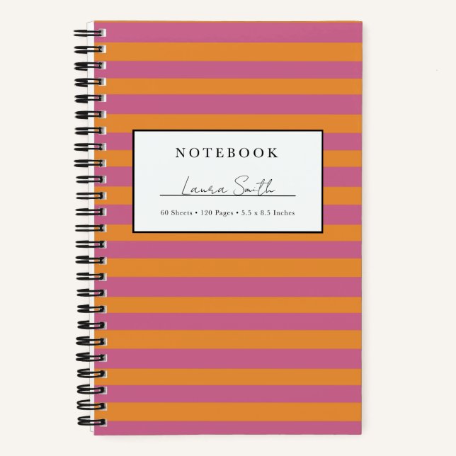 Cuaderno Personalizado con Rayas Naranjas y Rosas (Anverso)
