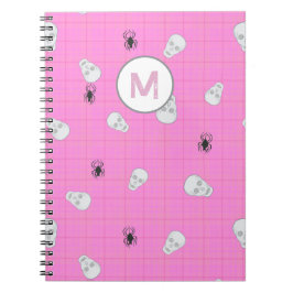 Cuaderno Personalizado Coquette Pink Plaid Halloween Skulls