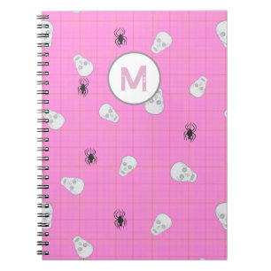 Cuaderno Personalizado Coquette Pink Plaid Halloween Skulls