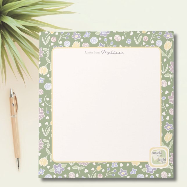 Cuaderno Personalizado Corazón Agradecido Vida Ale (Grateful Heart Joyful Life Personalized Notepad – Floral Green Stationery for Graceful Living)