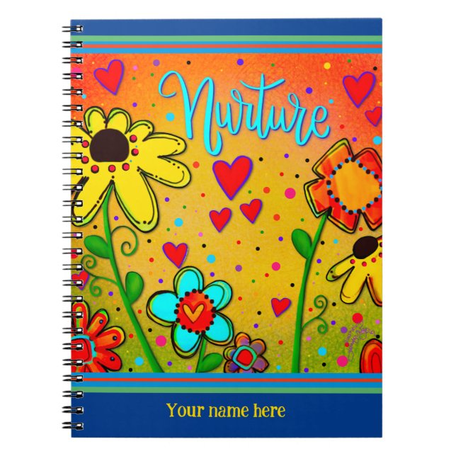 Cuaderno Personalizado Corazones Florales Amarillo Diversió (Frente)