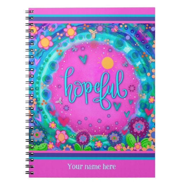 Cuaderno Personalizado Corazones Florales Rosadas Con Esper (Frente)