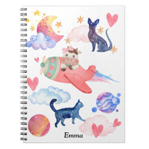 Cuaderno Personalizado Cute Cats Espacio Cow Moon Whimsical