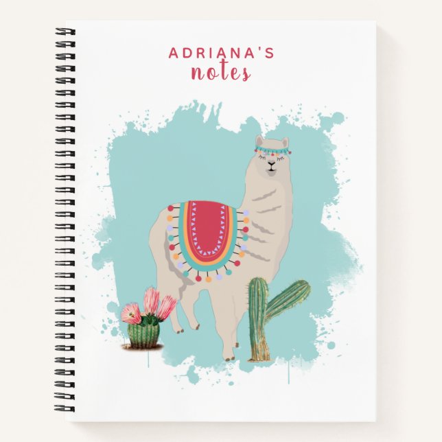 Cuaderno Personalizado Cute Fiesta Llama & Cactus (Anverso)