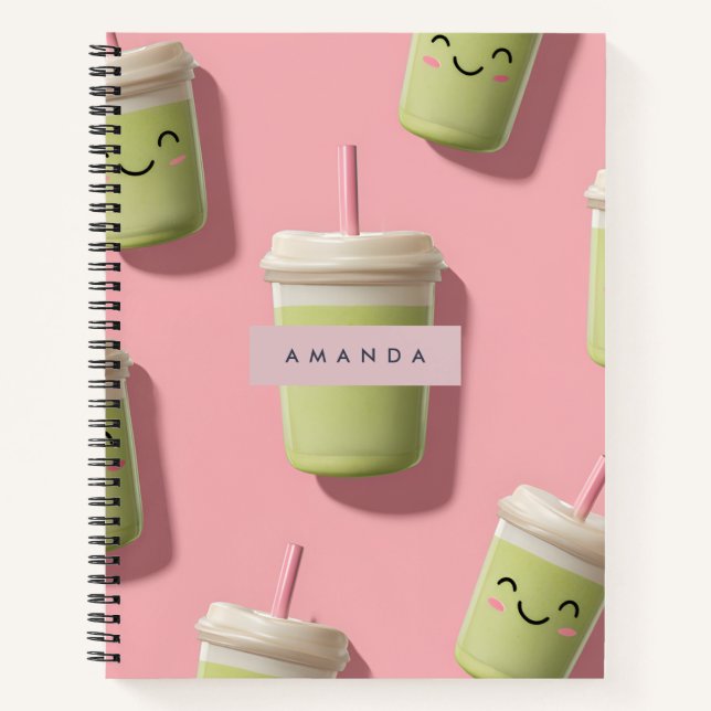 Cuaderno Personalizado Cute Kawaii Pastel Smoothie Matcha (Anverso)