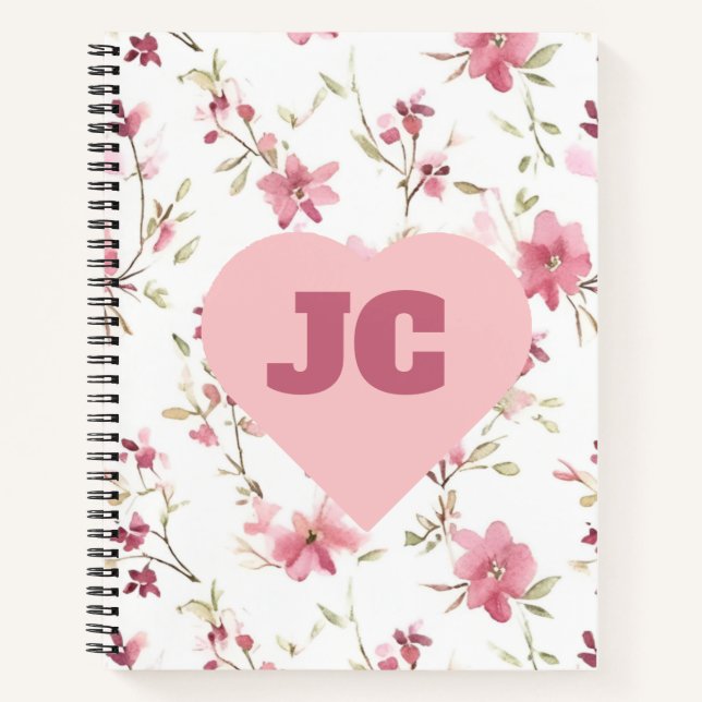 Cuaderno Personalizado Cute Moda Amor Monograma Floral Rosa (Anverso)
