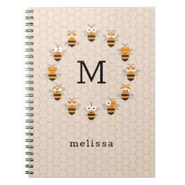 Cuaderno Personalizado Cute Monograma Miel Bee Honeycomb