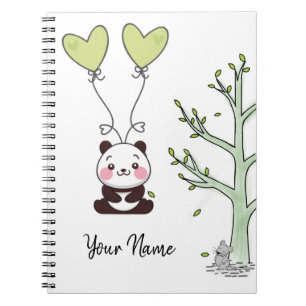 Cuaderno Personalizado Cute Panda Girly Green