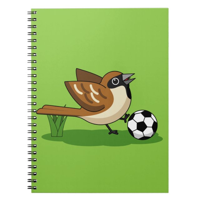 Cuaderno Personalizado Cute Sparrow Jugando Fútbol (Frente)