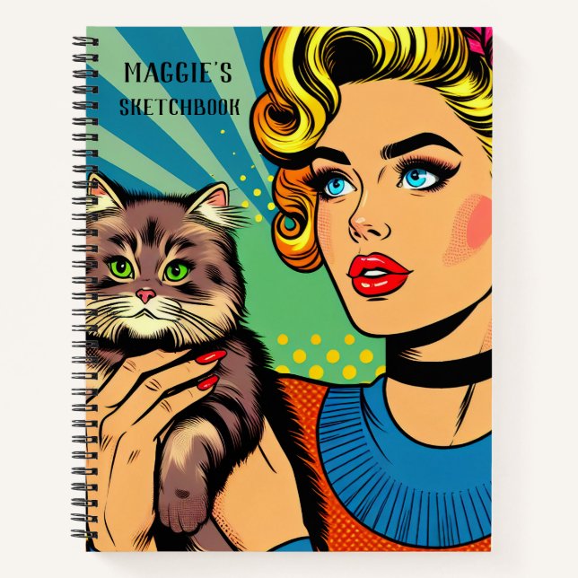 Cuaderno Personalizado | Dama Retro y Gato (Anverso)