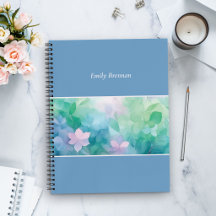 Cuaderno Personalizado de Acuarela Floral Azul
