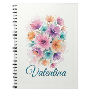 Cuaderno Personalizado de Acuarela Floral con Nomb