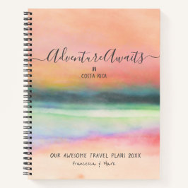 Cuaderno Personalizado de acuarela rosa de pareja de viajes
