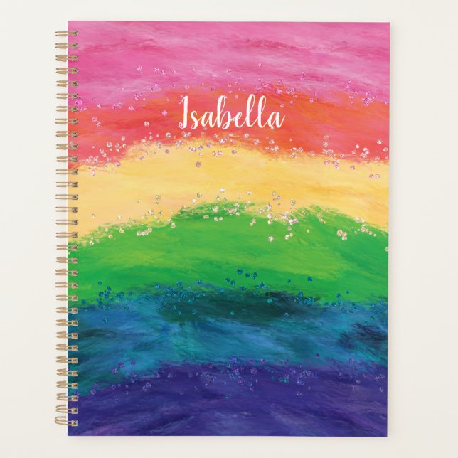 Cuaderno personalizado de arcoíris brillante para  (Anverso)