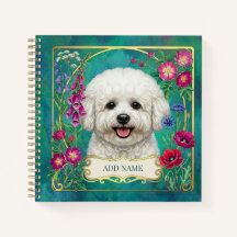 Cuaderno personalizado de Bichon Frise azul turque
