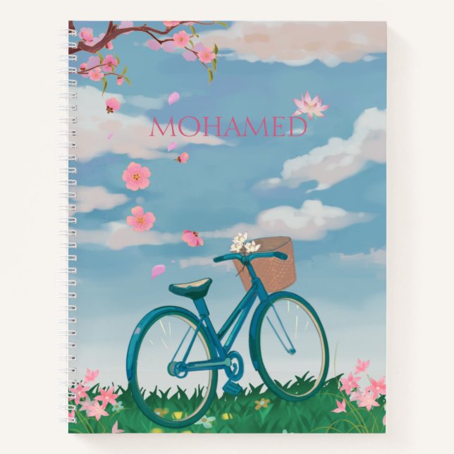 Cuaderno personalizado de bicicleta y flor de cere (Anverso)