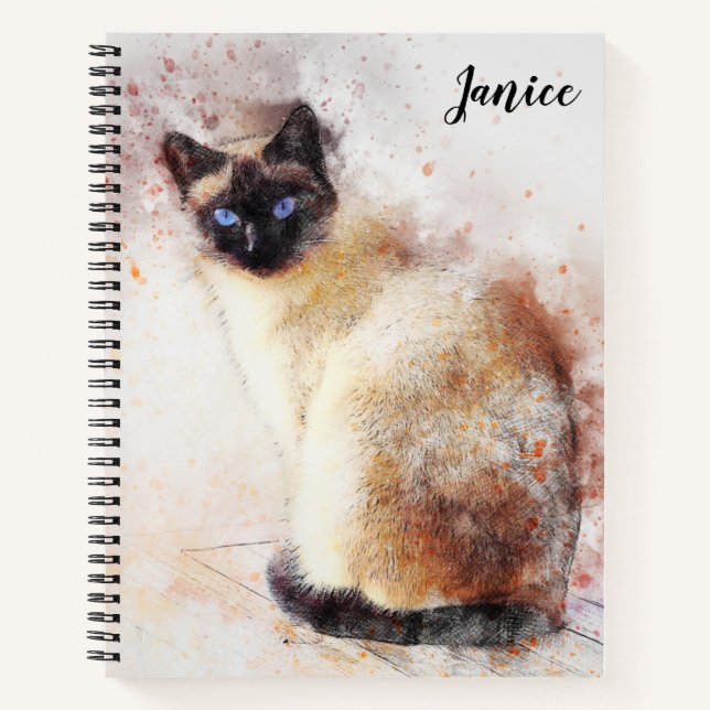Cuaderno Personalizado de bloc de notas sobre el gato siamé (Anverso)
