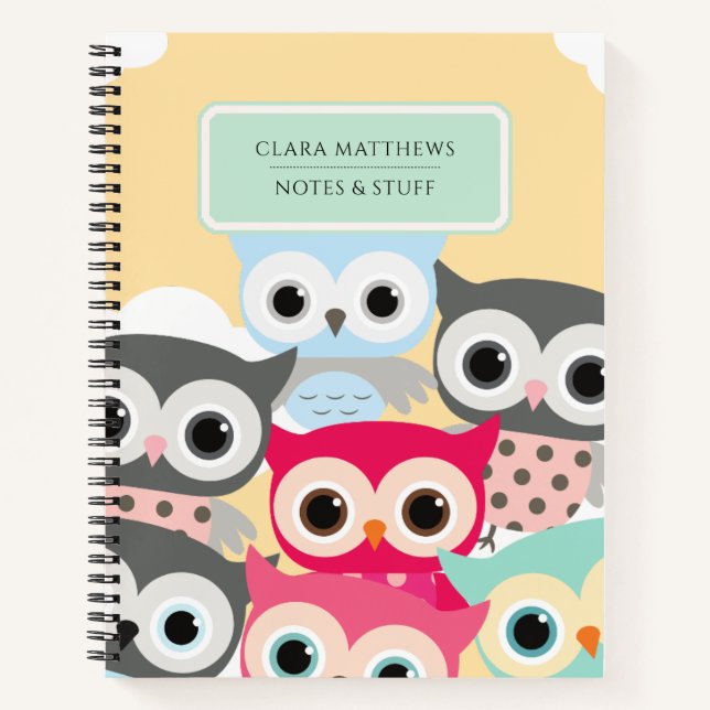 Cuaderno personalizado de búho colorido lindo  (Anverso)