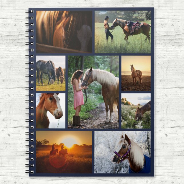 Cuaderno Personalizado de caballos de Collage de fotos azul (Subido por el creador)