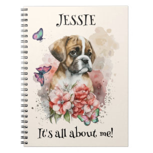 Cuaderno Personalizado de cachorro de boxeador en flores