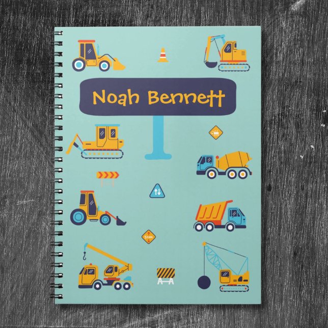 Cuaderno Personalizado de Camión de Construcción p (Personalized Construction Truck Notebook for Boys
)