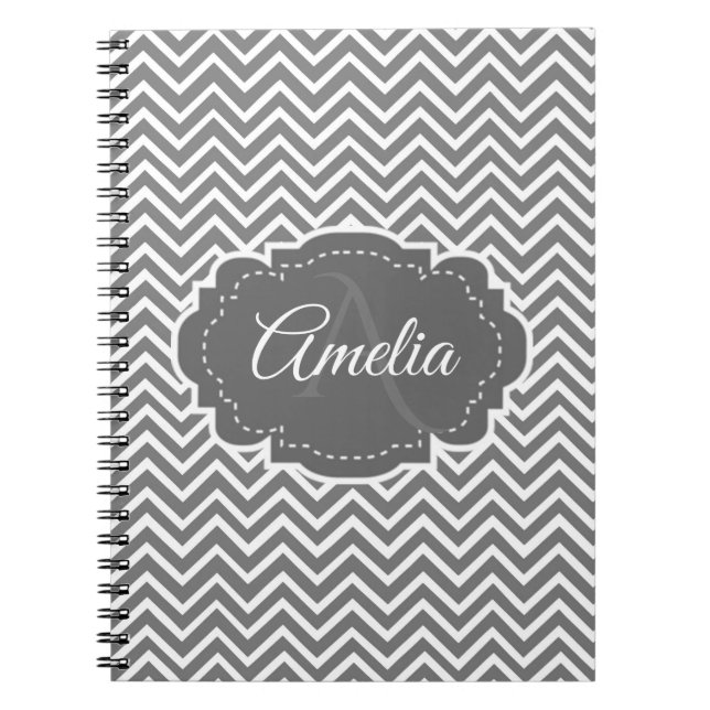Cuaderno personalizado de Chevron gris (Frente)