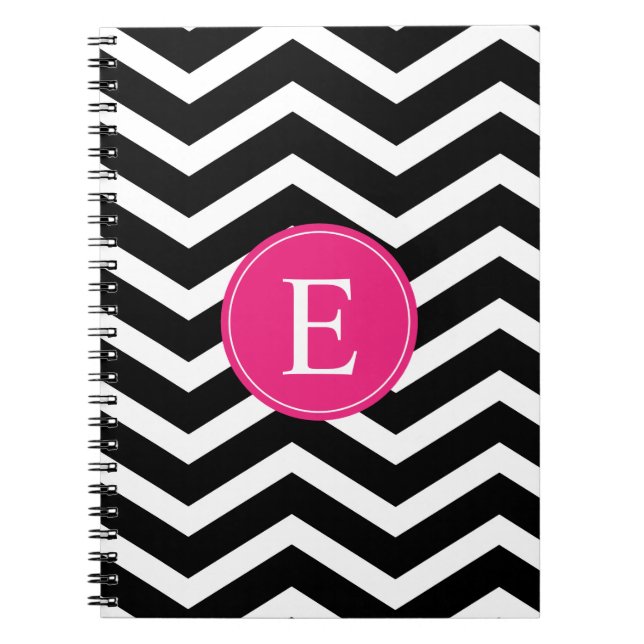 Cuaderno Personalizado de Chevron Rosa Blanco Negro (Frente)