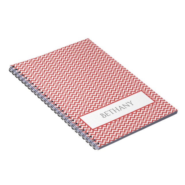 Cuaderno personalizado de Chevron simple rojo (Lado Derecho)