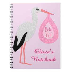 Cuaderno Personalizado de cigüeñas bebé rosada bonito