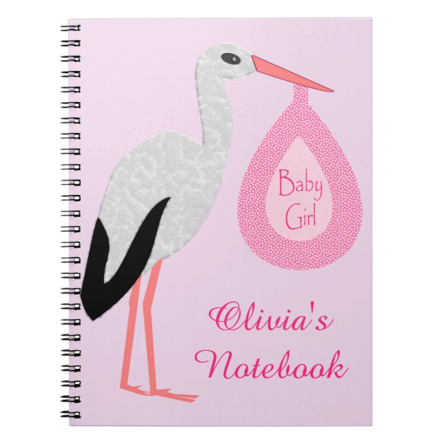 Cuaderno Personalizado de cigüeñas bebé rosada bonito (Frente)